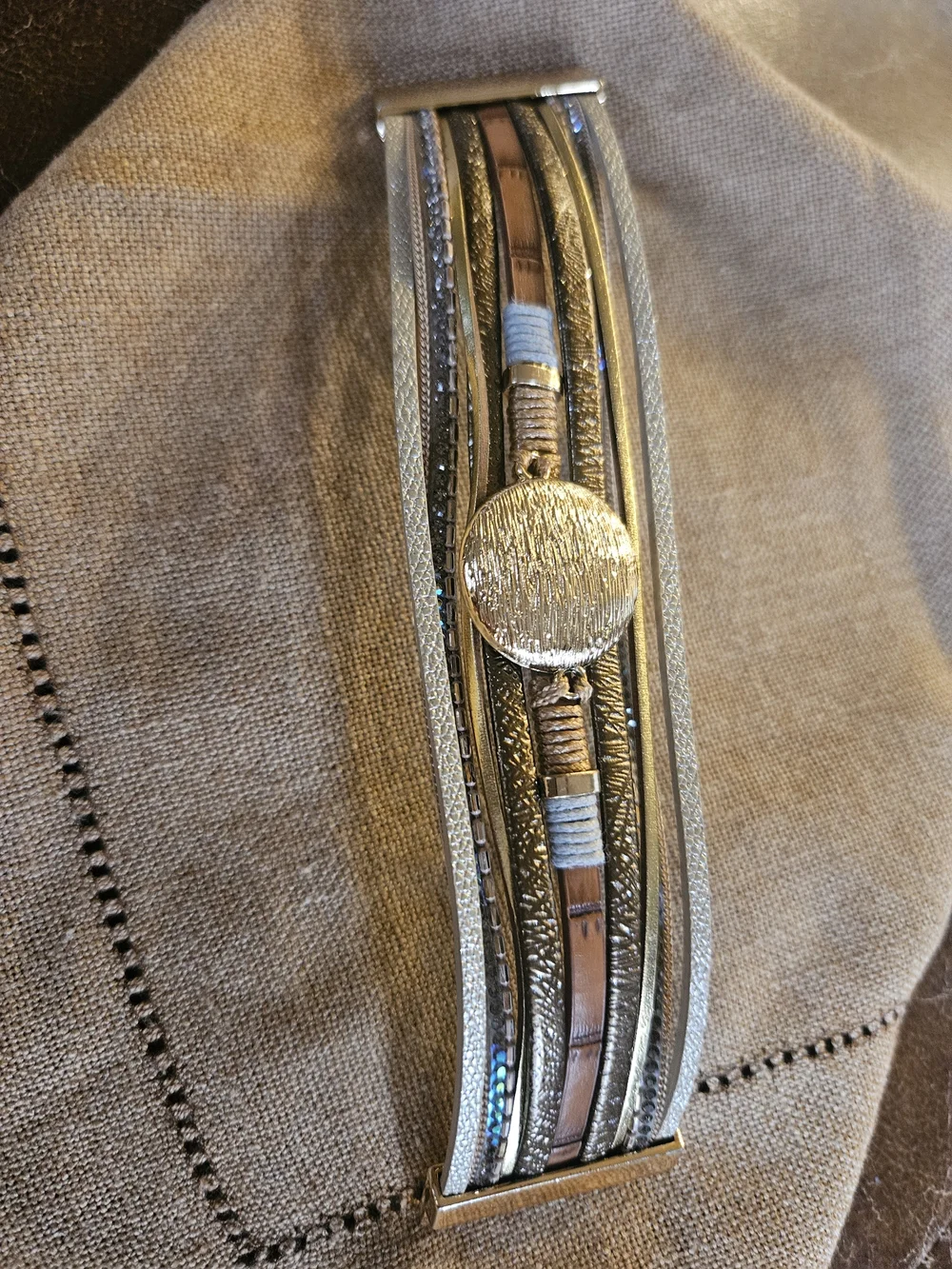 Multi-Row Gold and Champagne Women’s Wrap Bracelet. Lightweight. Beautiful!